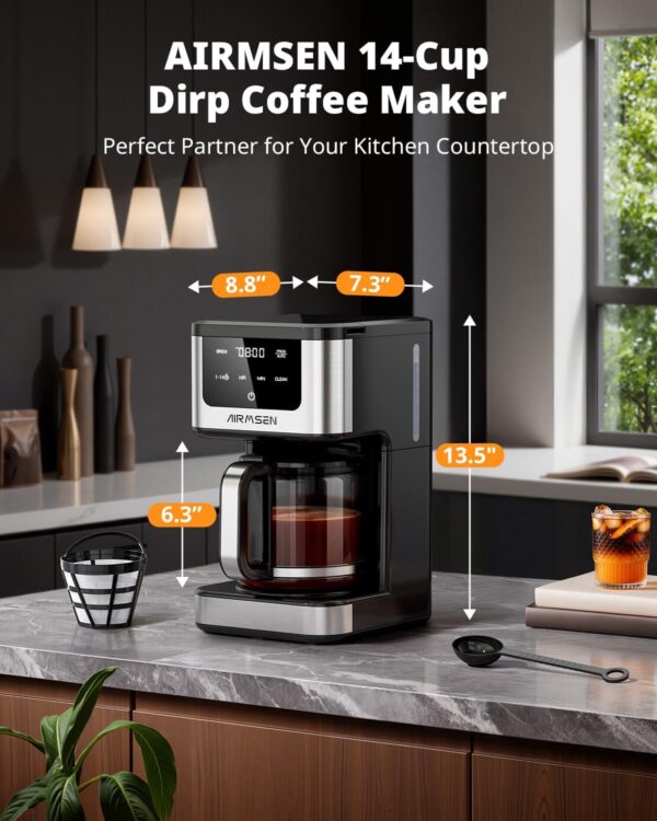 AIRMSEN 14-Cup Programmable Drip Coffee Maker – 1000W Fast B...