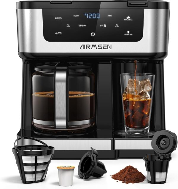 AIRMSEN 12-Cup Programmable Dual Coffee Maker – Single Serve...