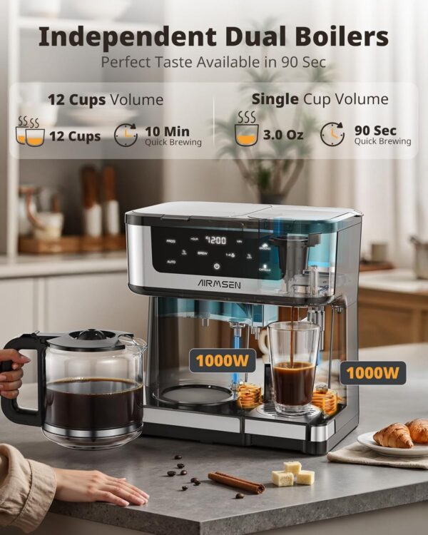 AIRMSEN 12-Cup Programmable Dual Coffee Maker – Single Serve...